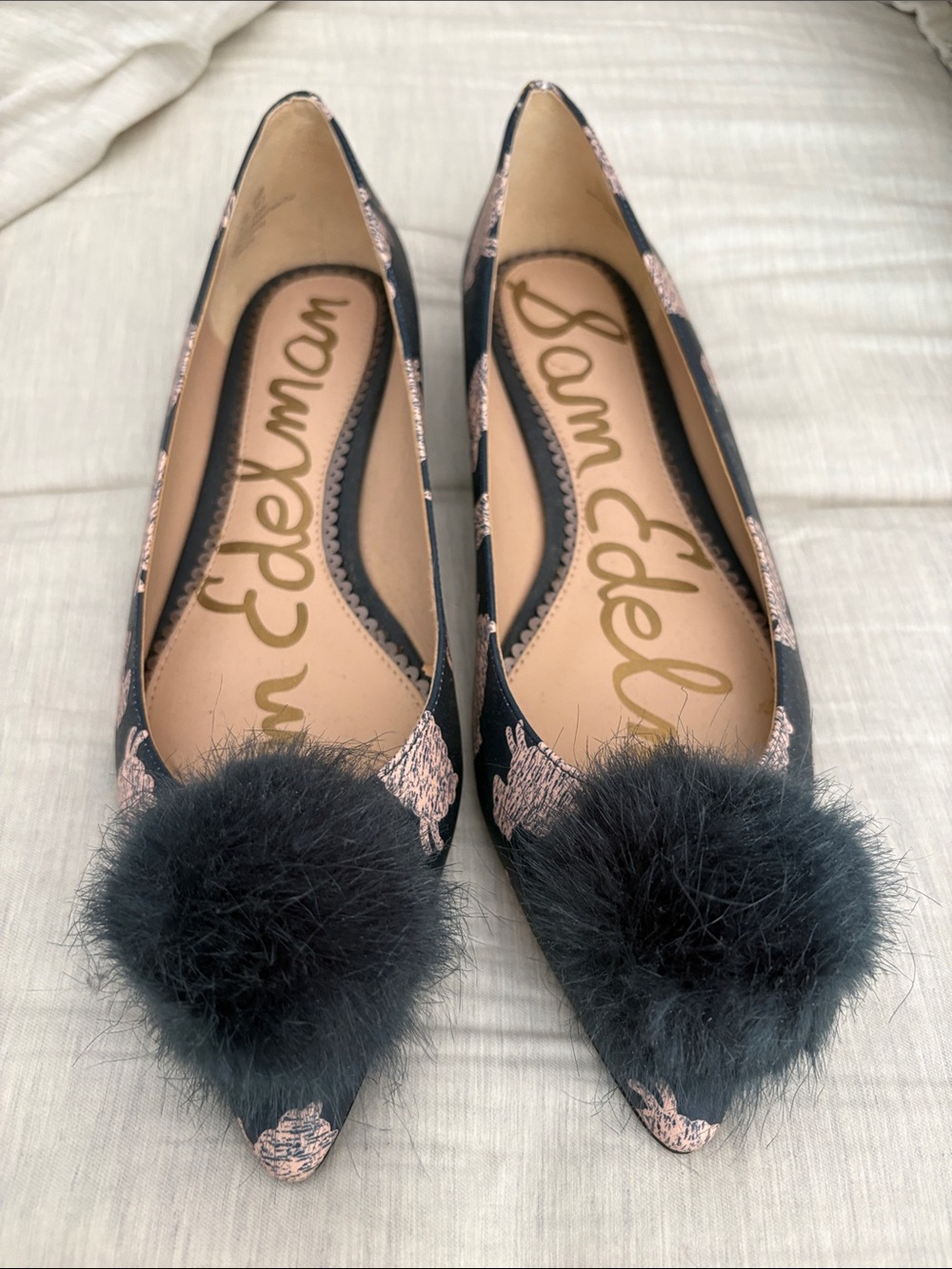 Sam Edelman Flats with Pink Accents and  Pom-Poms